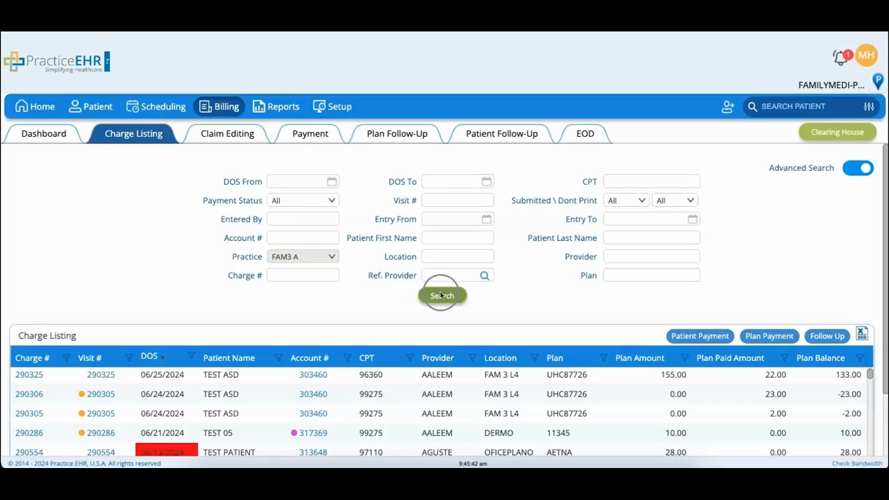 Billing - Charge Listing, Plan Payment & Follow up