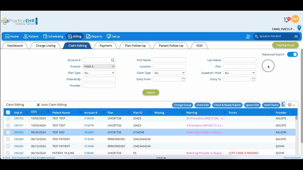 Billing - Claim Editing