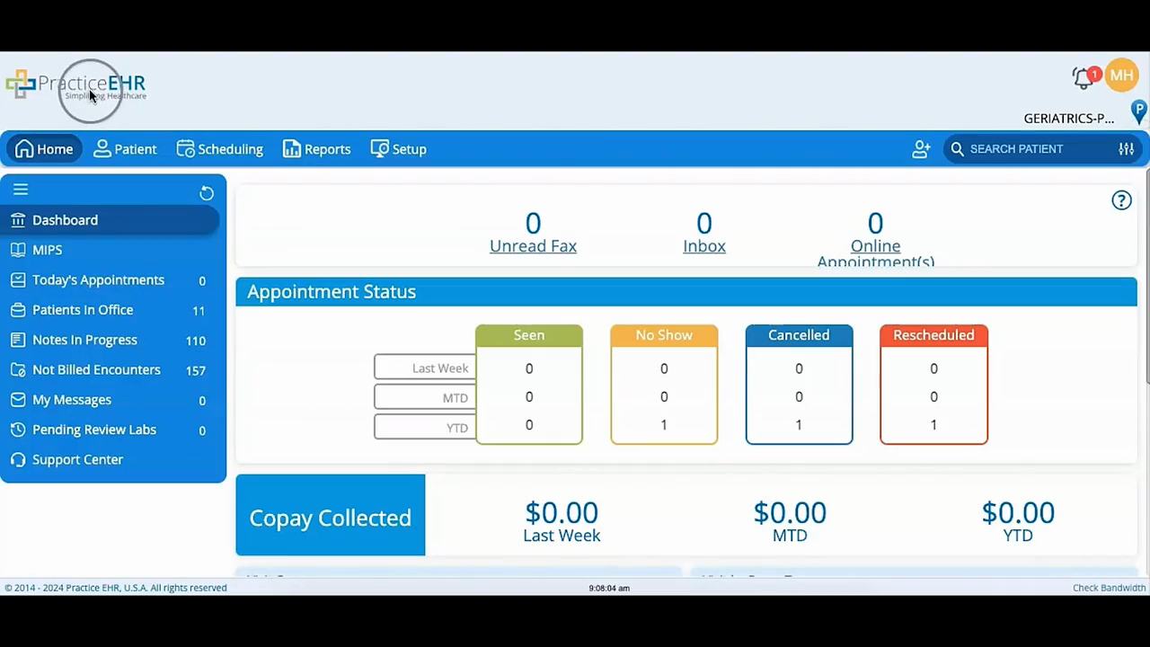 Home - Unread Faxes, Appointment Status & Copay Info