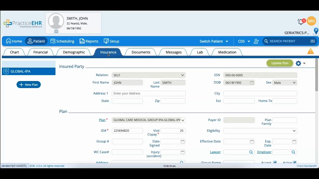 Patient - Add New Insurance Plan