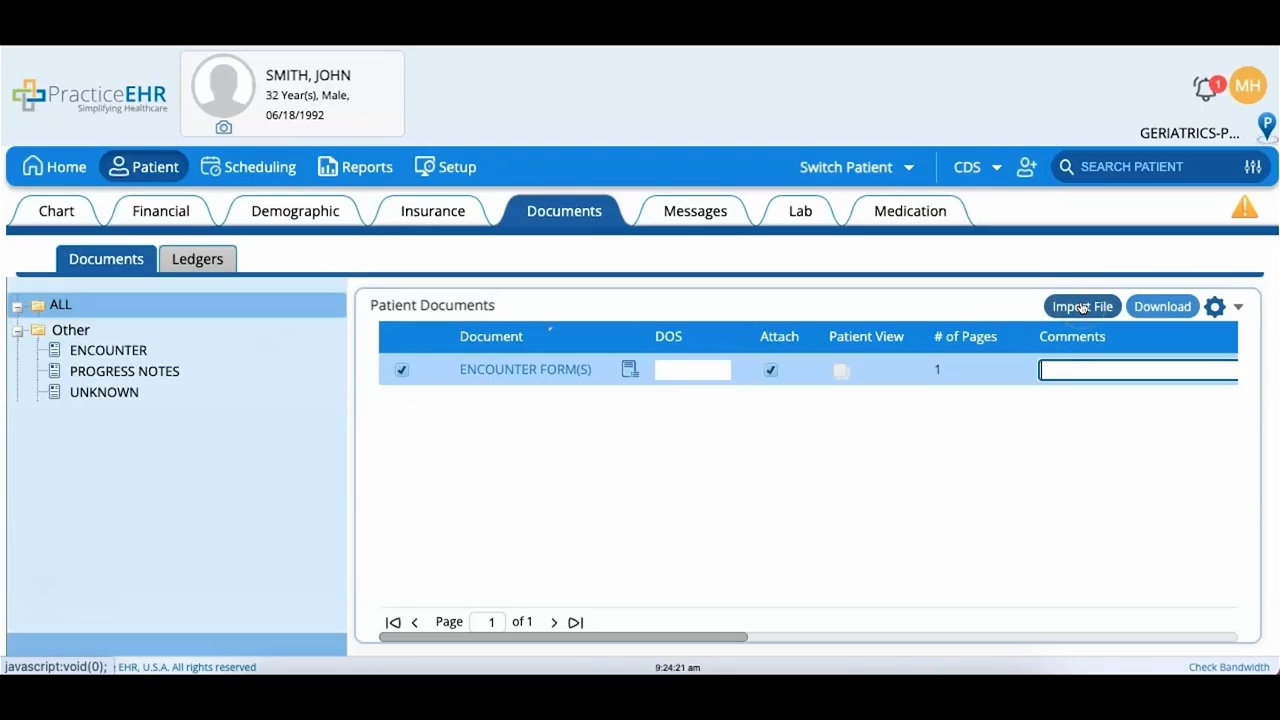 Patient - Import & Download File & Additional Options