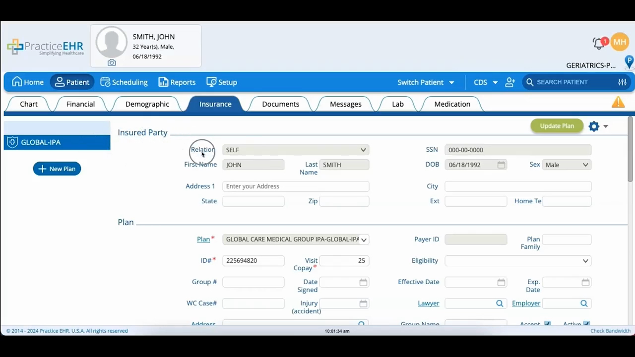 Patient - Insured Party Section