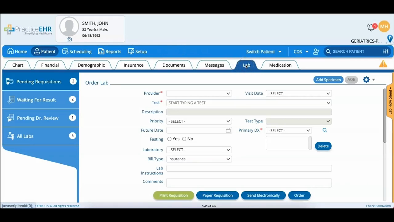 Patient - Pending Lab Requisitions