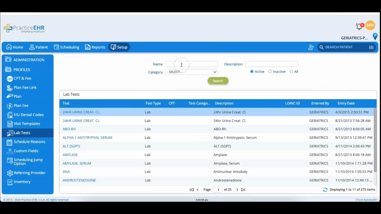 Setup - Denial Codes, Lab Tests, Schedule Reasons, Custom Fields & Scheduling Jump Option