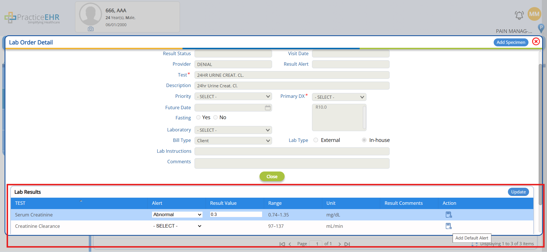 Update the Lab Result Component
